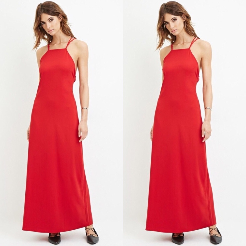 Red criss cross back maxi dress